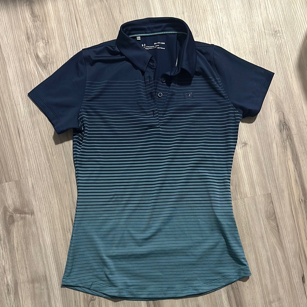 Under Armour Blue Striped ombré Polo golf Shirt
